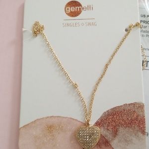 Gemelli gold heart necklace with diamond accents